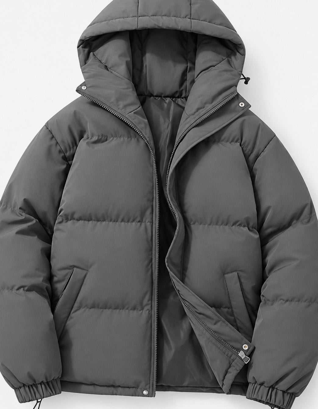 Men's Hooded Quilted Zip-Up Puffer Winter Jacket - Dark Gray
