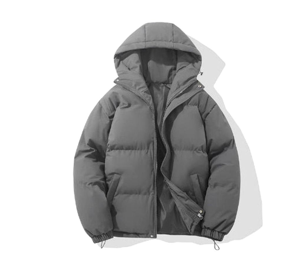 Men's Hooded Quilted Zip-Up Puffer Winter Jacket - Gray