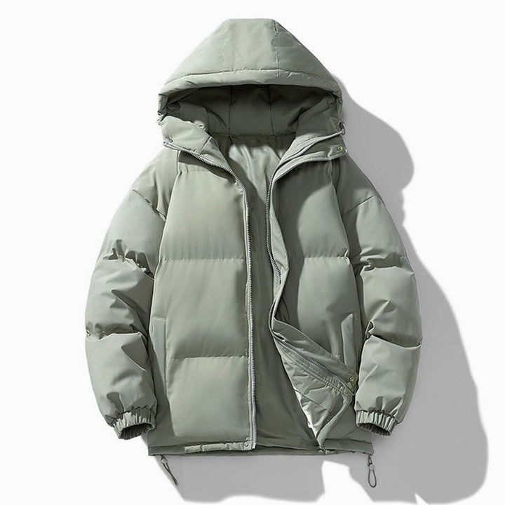 Men's Hooded Quilted Zip-Up Puffer Winter Jacket - Green