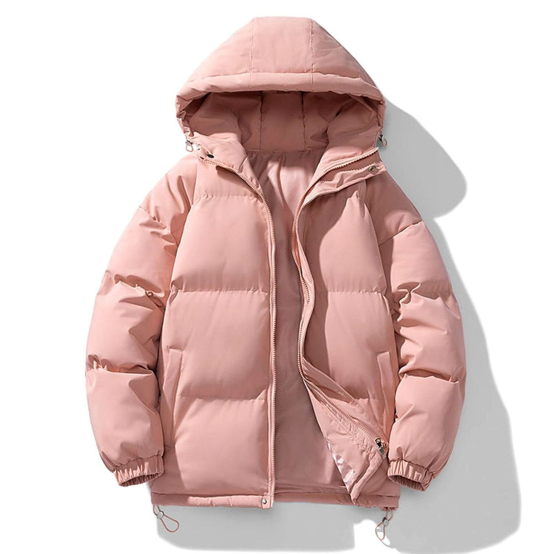 Men's Hooded Quilted Zip-Up Puffer Winter Jacket - Pink