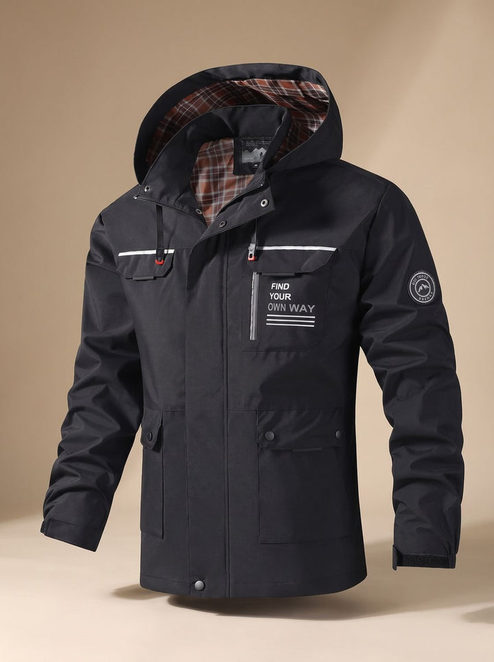 Men's Hooded Water-Resistant Outdoor Multi-Pocket Jacket - Black