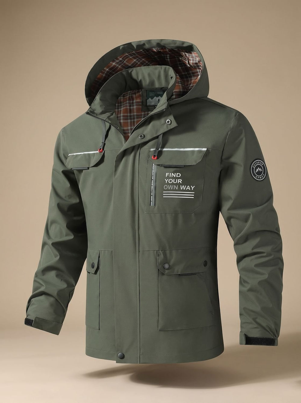 Men's Hooded Water-Resistant Outdoor Multi-Pocket Jacket - Olive Green