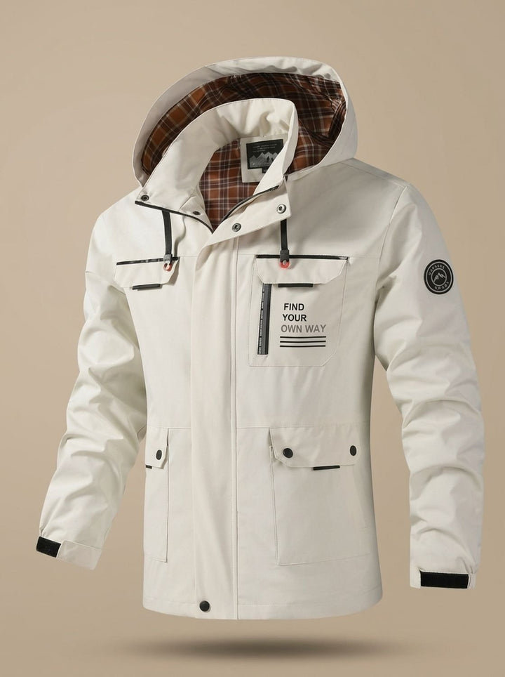 Men's Hooded Water-Resistant Outdoor Multi-Pocket Jacket - White