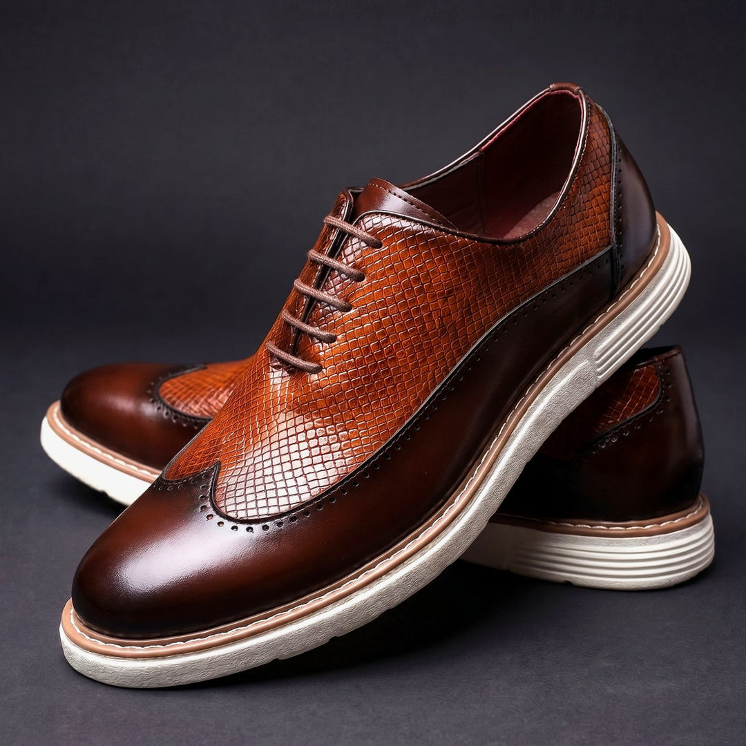 Men's Hybrid Wingtip Brogue Lace-Up Oxford Dress Shoes - Brown