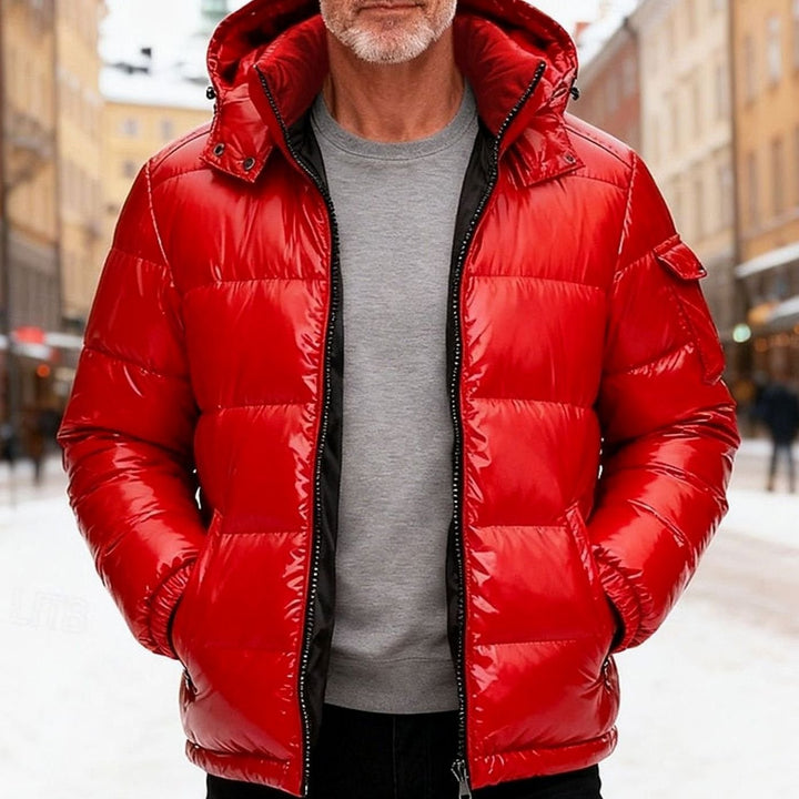 Men's Insulated Quilted Hooded Puffer Jacket - Red