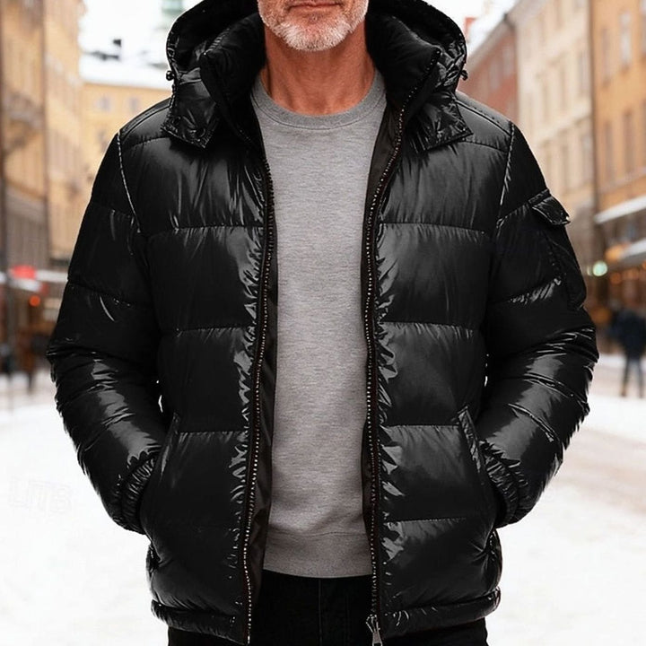Men's Insulated Quilted Hooded Puffer Jacket - Black