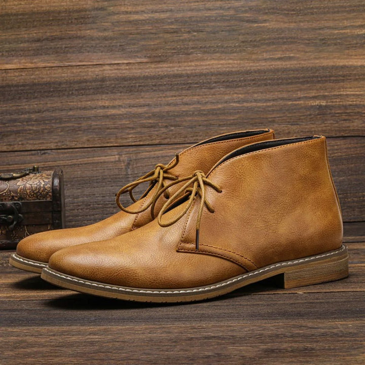 Men's Lace-Up Chukka Boots Classic Leather-Look Ankle Boot - Brown