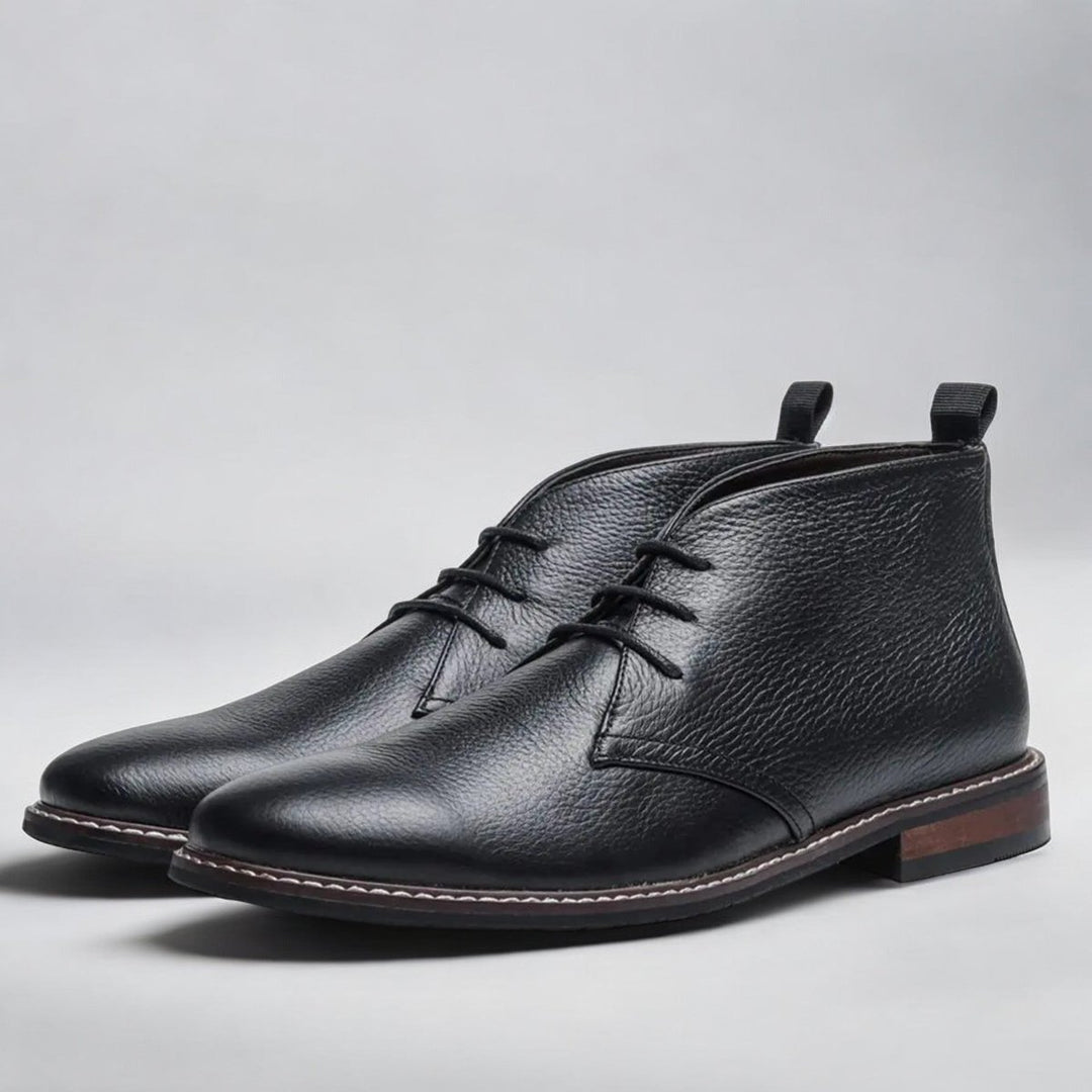 Men's Lace-Up Chukka Boots Classic Leather-Look Ankle Boot - Black