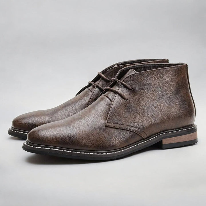 Men's Lace-Up Chukka Boots Classic Leather-Look Ankle Boot - Dark Brown