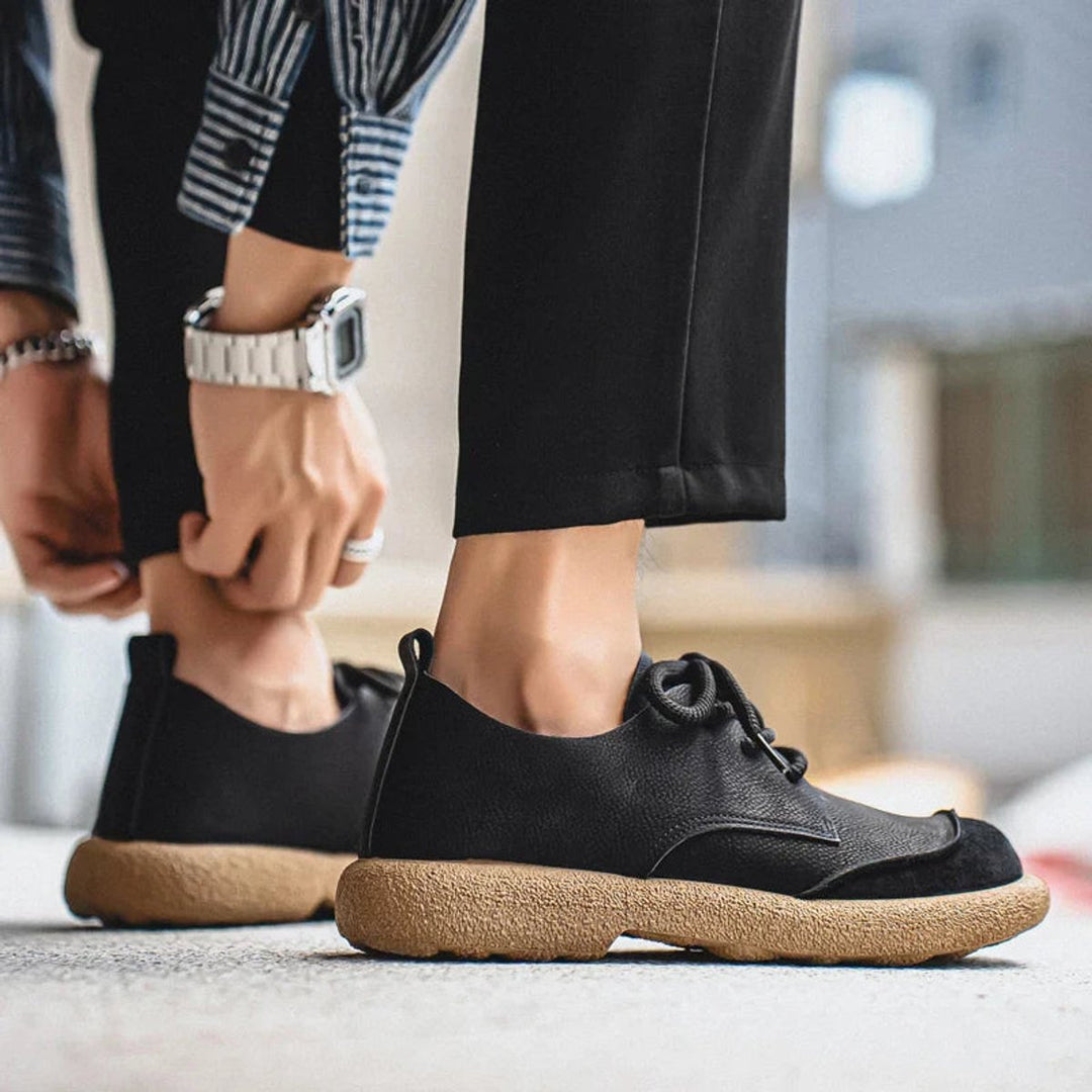 Men's Lace-Up Orthopedic Cushioned Casual Oxford Shoes - Black