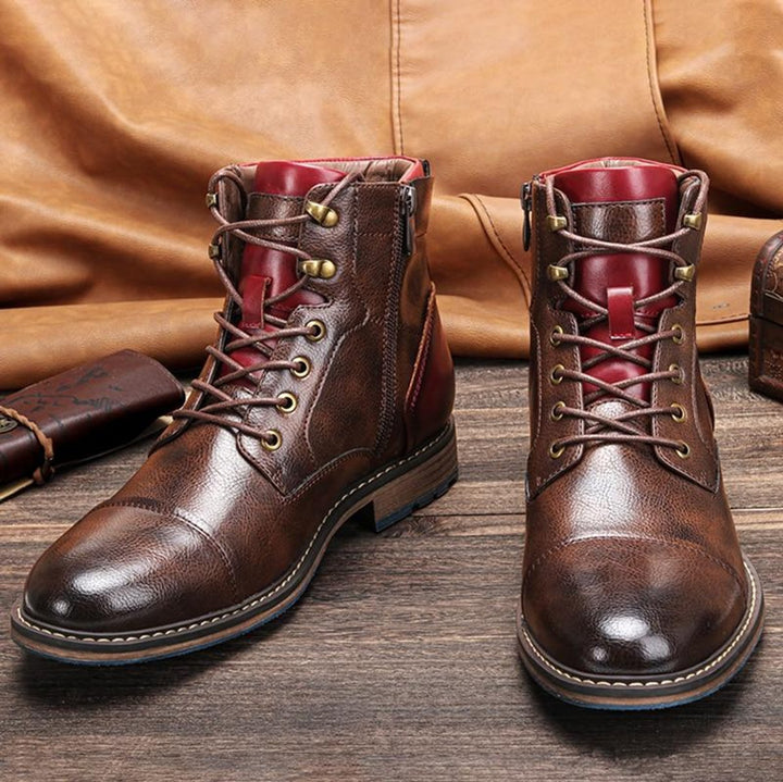 Men's Leather Cap-Toe Lace-Up Oxford Ankle Boots