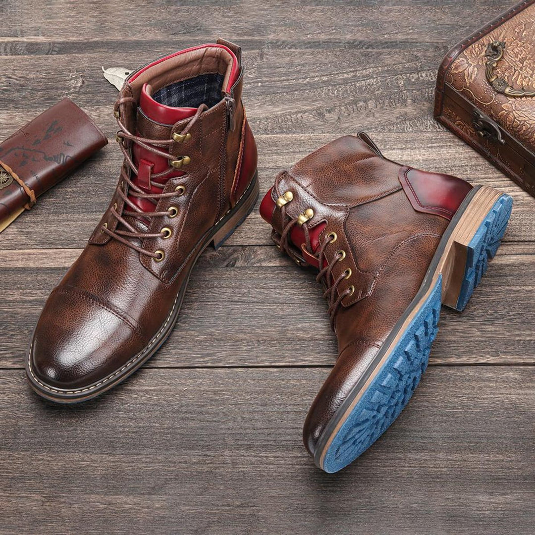 Men's Leather Cap-Toe Lace-Up Oxford Ankle Boots