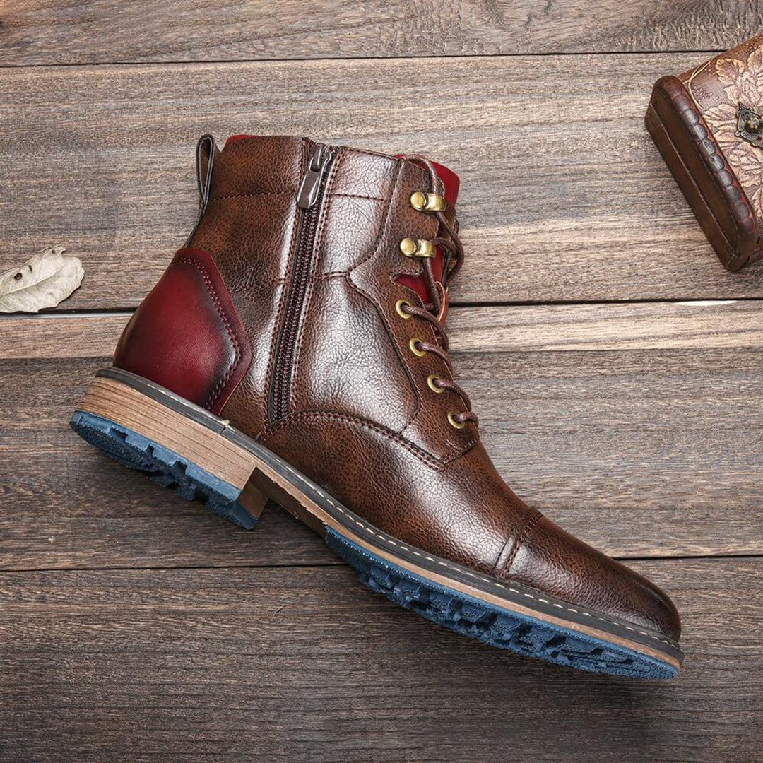 Men's Leather Cap-Toe Lace-Up Oxford Ankle Boots
