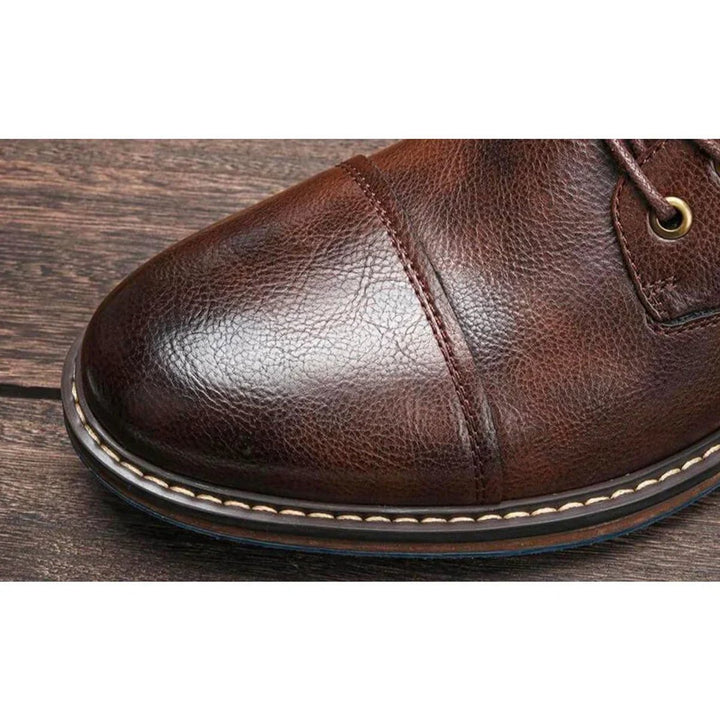 Men's Leather Cap-Toe Lace-Up Oxford Ankle Boots