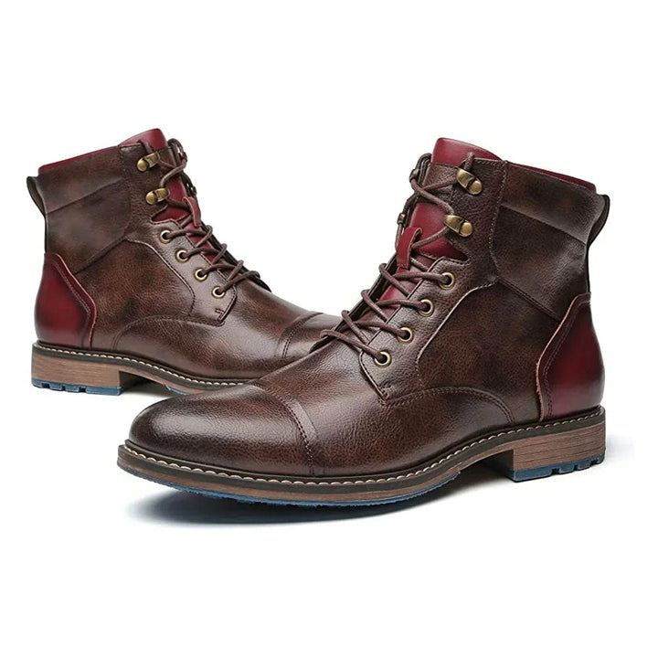 Men's Leather Cap-Toe Lace-Up Oxford Ankle Boots