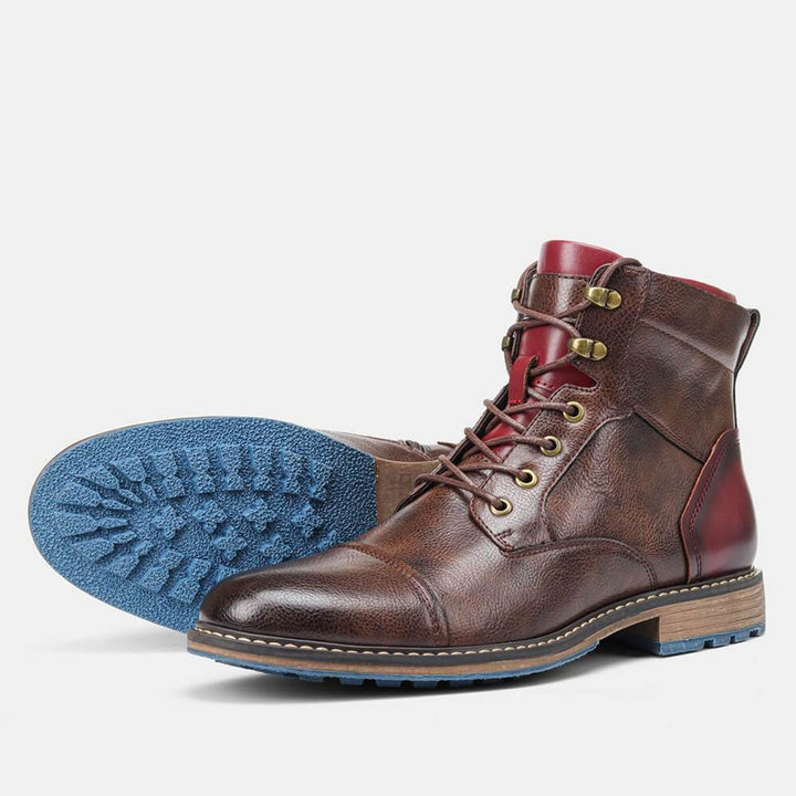 Men's Leather Cap-Toe Lace-Up Oxford Ankle Boots