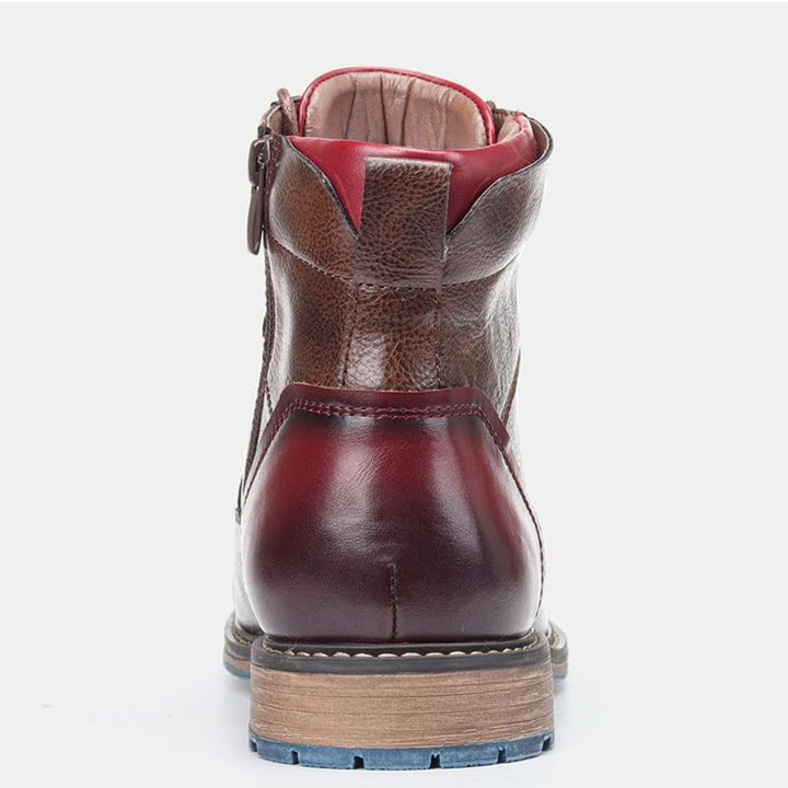 Men's Leather Cap-Toe Lace-Up Oxford Ankle Boots