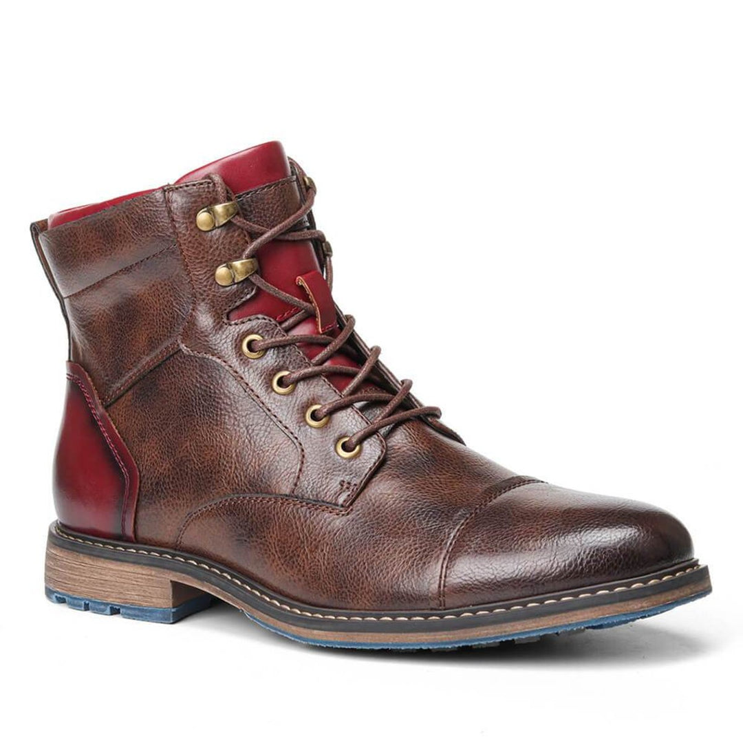 Men's Leather Cap-Toe Lace-Up Oxford Ankle Boots