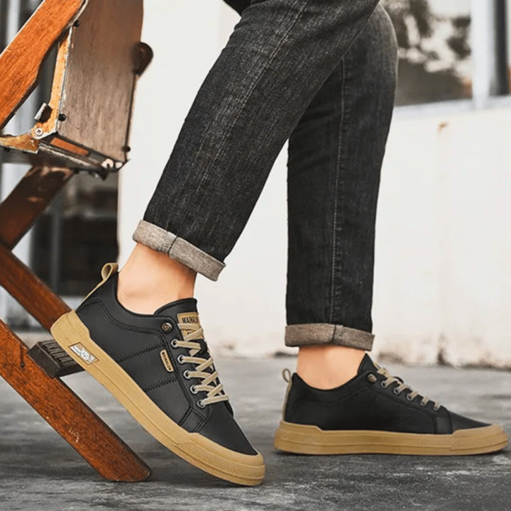 Men's Leather Low-Top Lace-Up Casual Sneakers