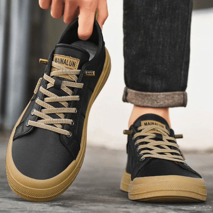 Men's Leather Low-Top Lace-Up Casual Sneakers