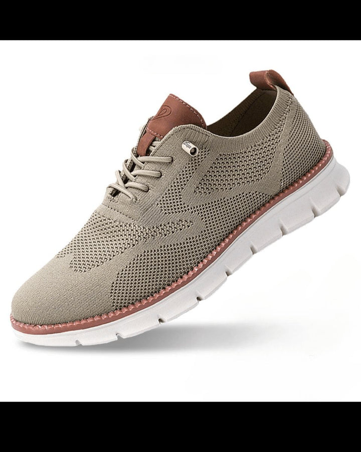 Men's Lightweight Breathable Knit Lace-Up Casual Sneakers - Beige