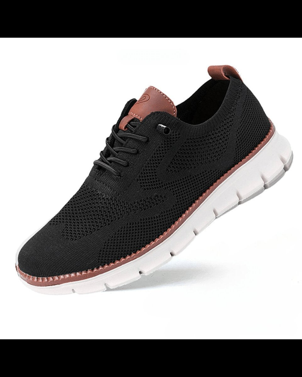 Men's Lightweight Breathable Knit Lace-Up Casual Sneakers - Black