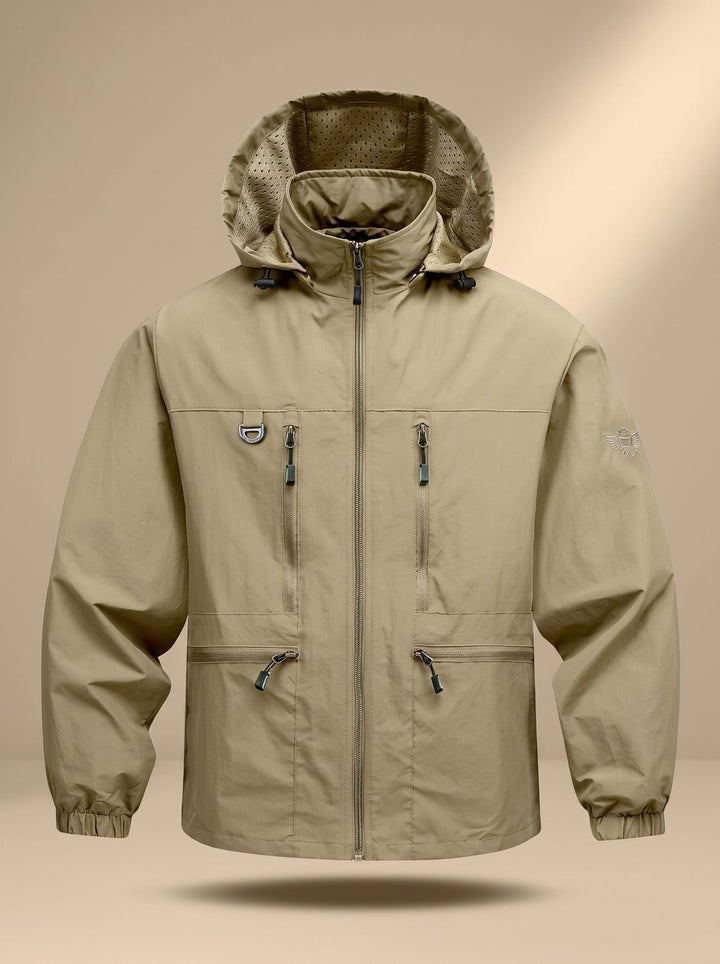 Men's Lightweight Hooded Windproof Multi-Pocket Jacket - Khaki