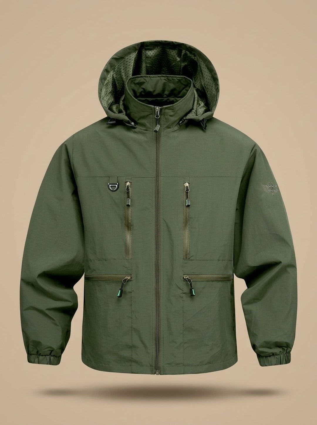 Men's Lightweight Hooded Windproof Multi-Pocket Jacket - Army Green