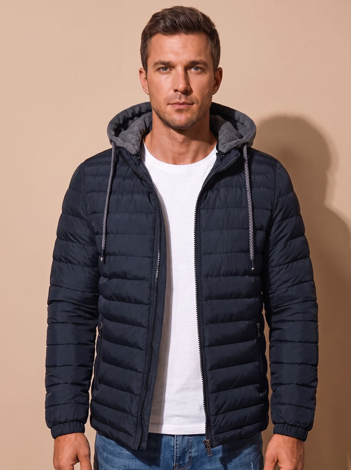 Men's Lightweight Insulated Hooded Puffer Jacket - Navy Blue