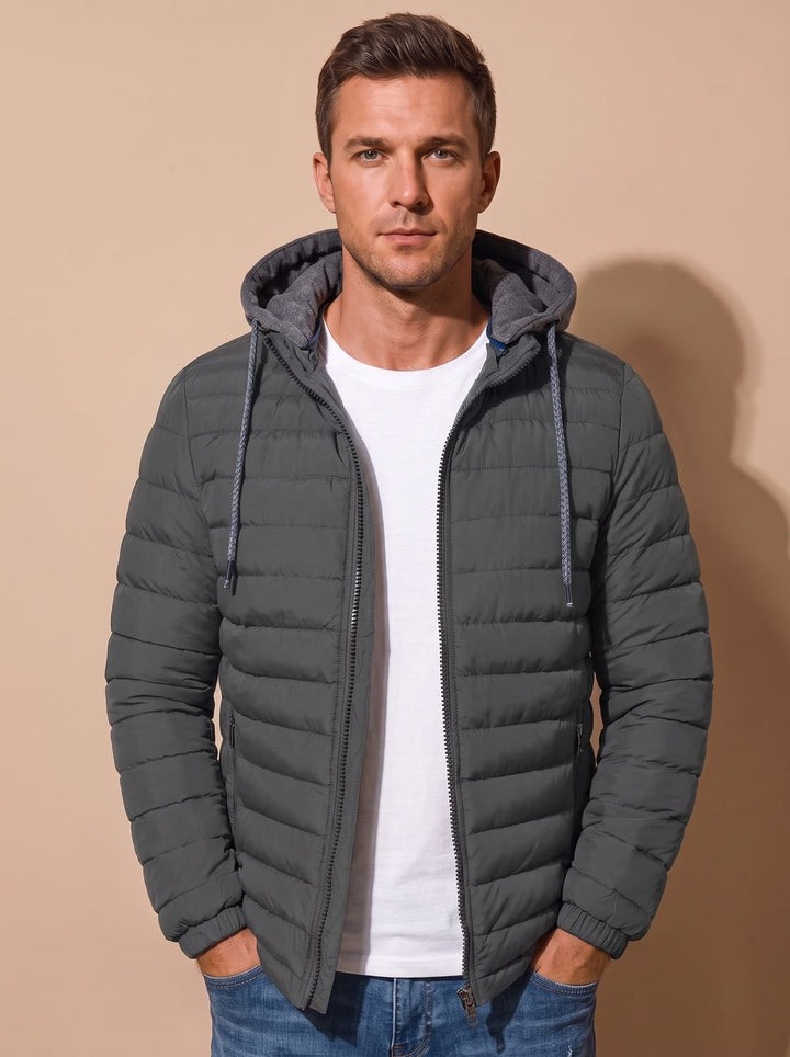 Men's Lightweight Insulated Hooded Puffer Jacket - Gray