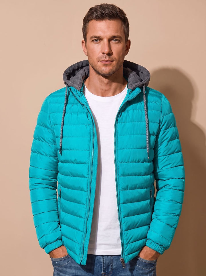 Men's Lightweight Insulated Hooded Puffer Jacket - Lake Blue