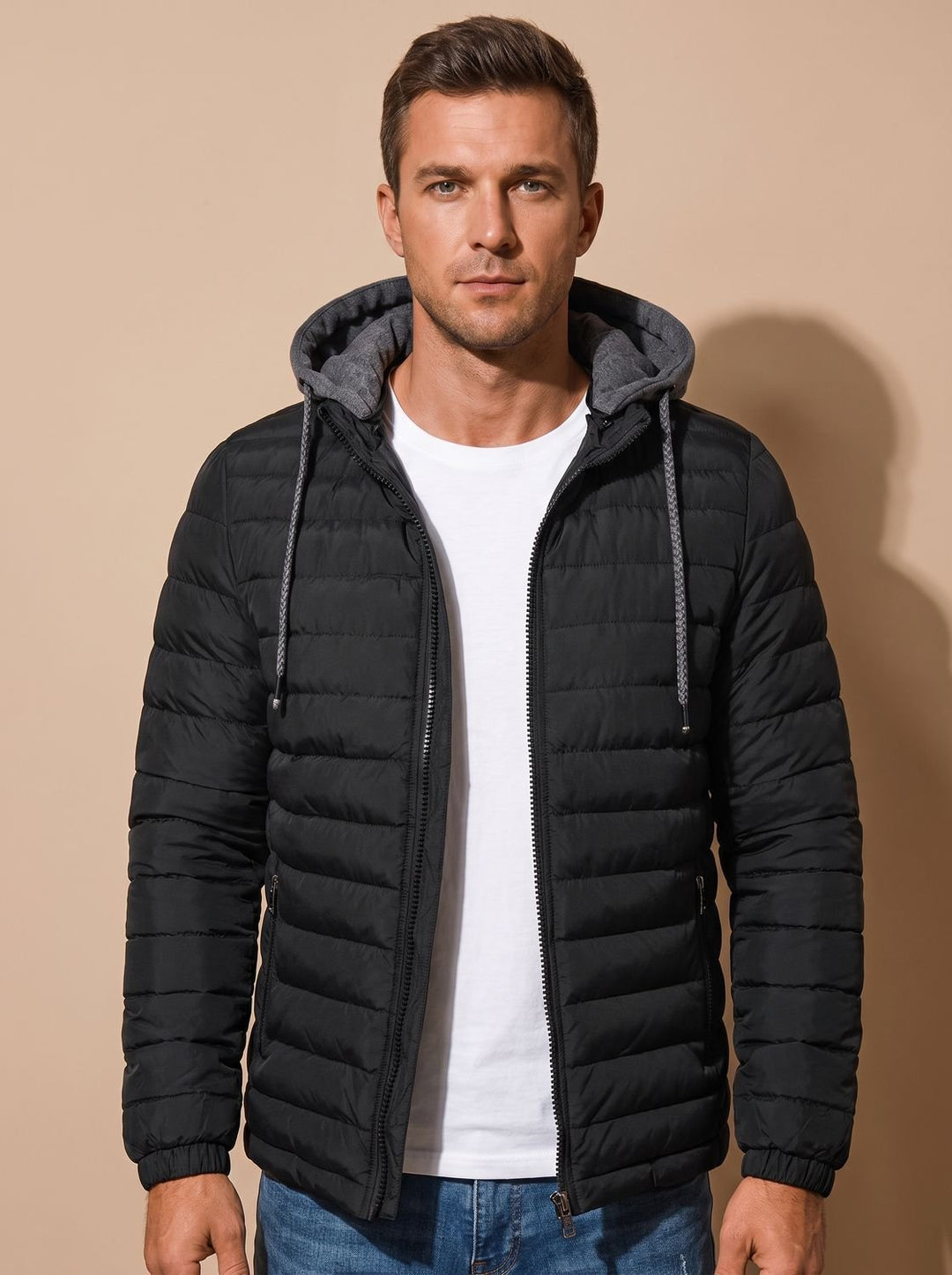 Men's Lightweight Insulated Hooded Puffer Jacket - Black