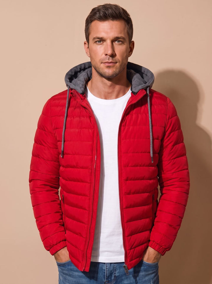 Men's Lightweight Insulated Hooded Puffer Jacket - Red