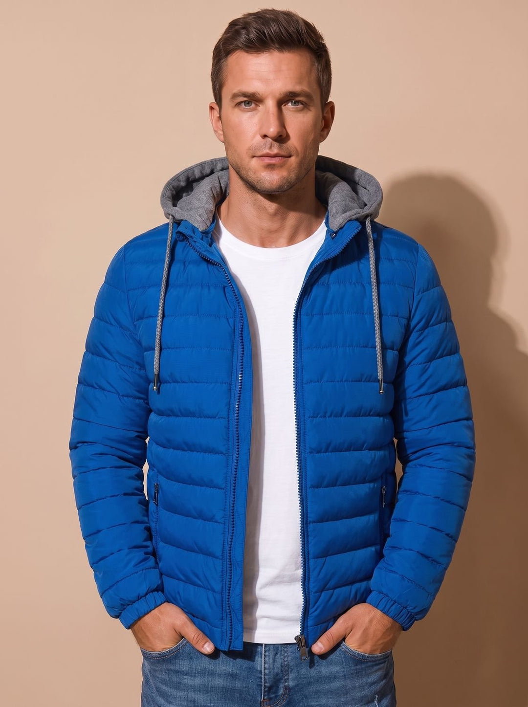 Men's Lightweight Insulated Hooded Puffer Jacket - Royal Blue