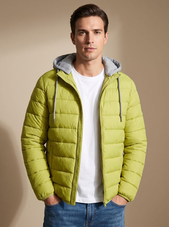 Men's Lightweight Insulated Hooded Puffer Jacket - Green