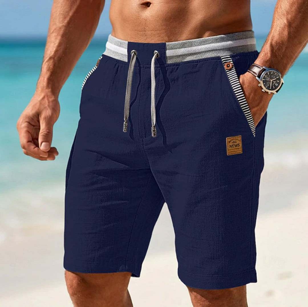Men's Lightweight Linen Drawstring Beach Shorts - Navy Blue