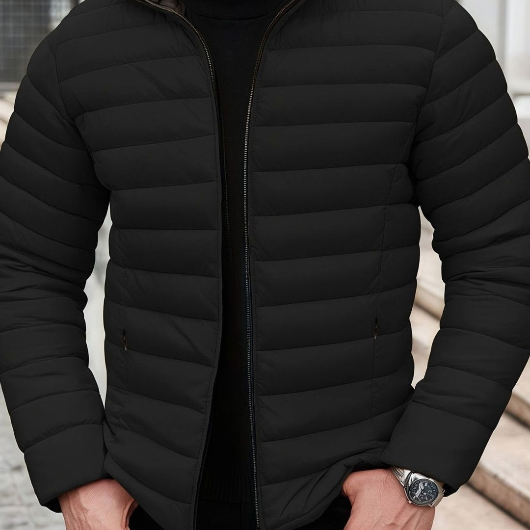 Men's Lightweight Quilted Zip-Up Puffer Jacket - Black