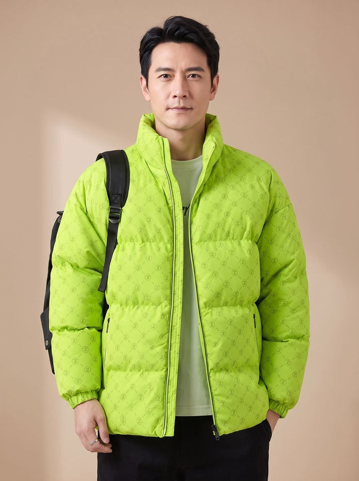 Men's Logo Print Insulated Stand-Collar Zip Puffer Jacket - Green