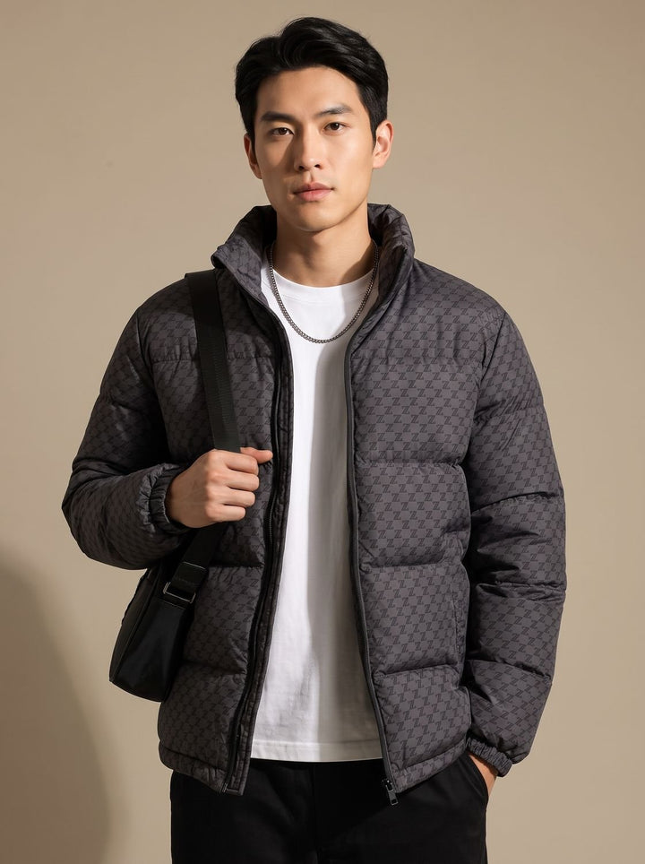 Men's Logo Print Insulated Stand-Collar Zip Puffer Jacket