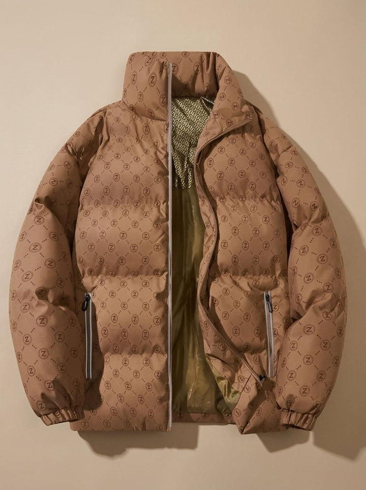 Men's Logo Print Insulated Stand-Collar Zip Puffer Jacket