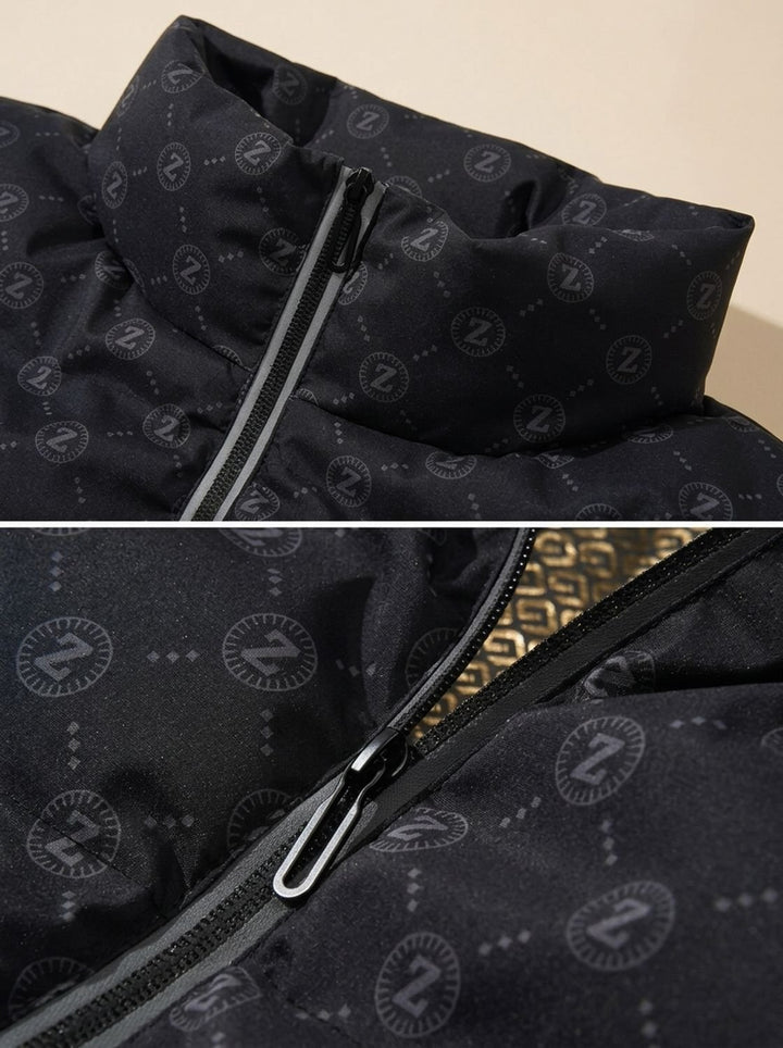 Men's Logo Print Insulated Stand-Collar Zip Puffer Jacket