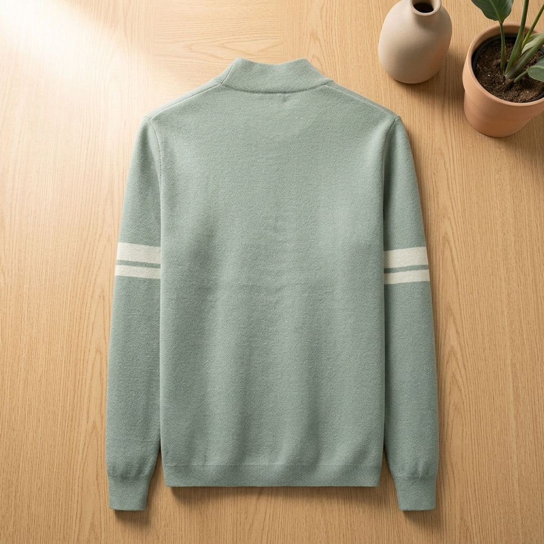 Men's Merino Wool Blend Stripe-Sleeve Button-Front Cardigan