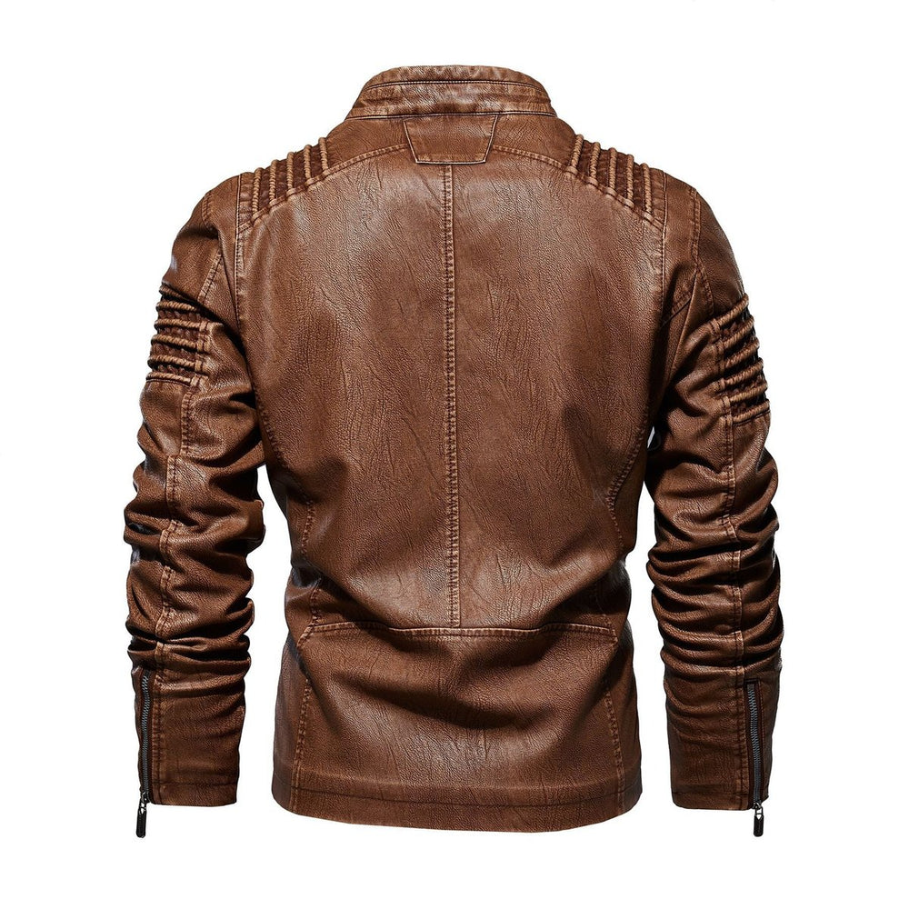 Men's Moto-Style Zip-Up Faux Leather Jacket Structured Shoulders