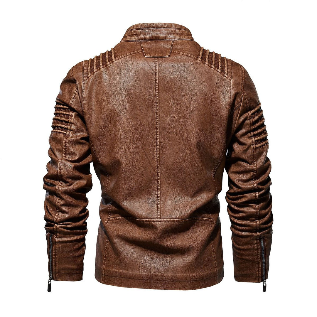Men's Moto-Style Zip-Up Faux Leather Jacket Structured Shoulders