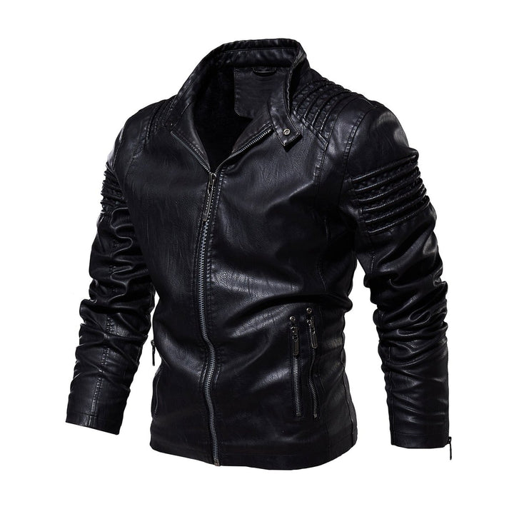 Men's Moto-Style Zip-Up Faux Leather Jacket Structured Shoulders