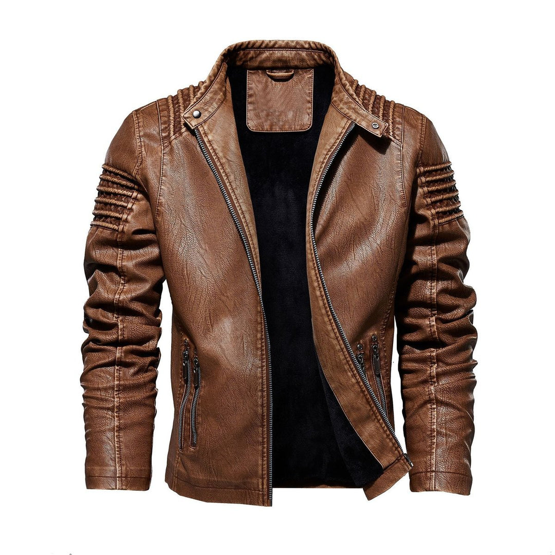 Men's Moto-Style Zip-Up Faux Leather Jacket Structured Shoulders