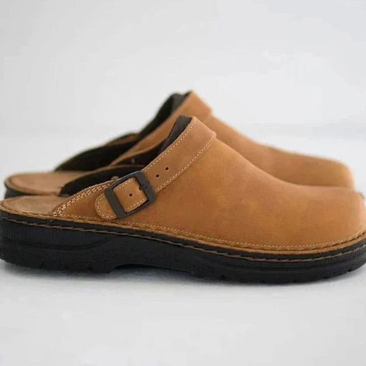 Men's Orthopedic Leather Buckle Slip-On Clogs