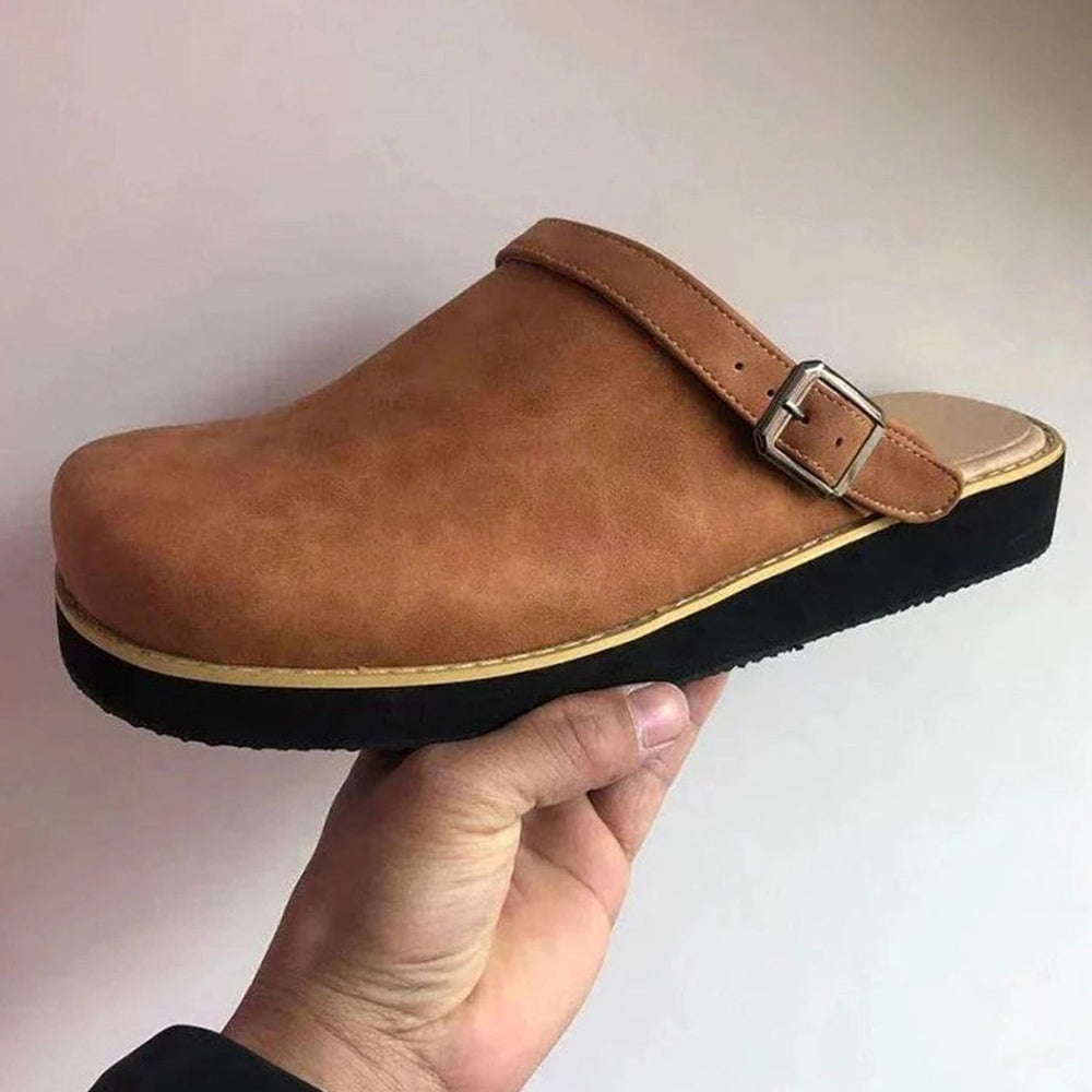 Men's Orthopedic Leather Buckle Slip-On Clogs