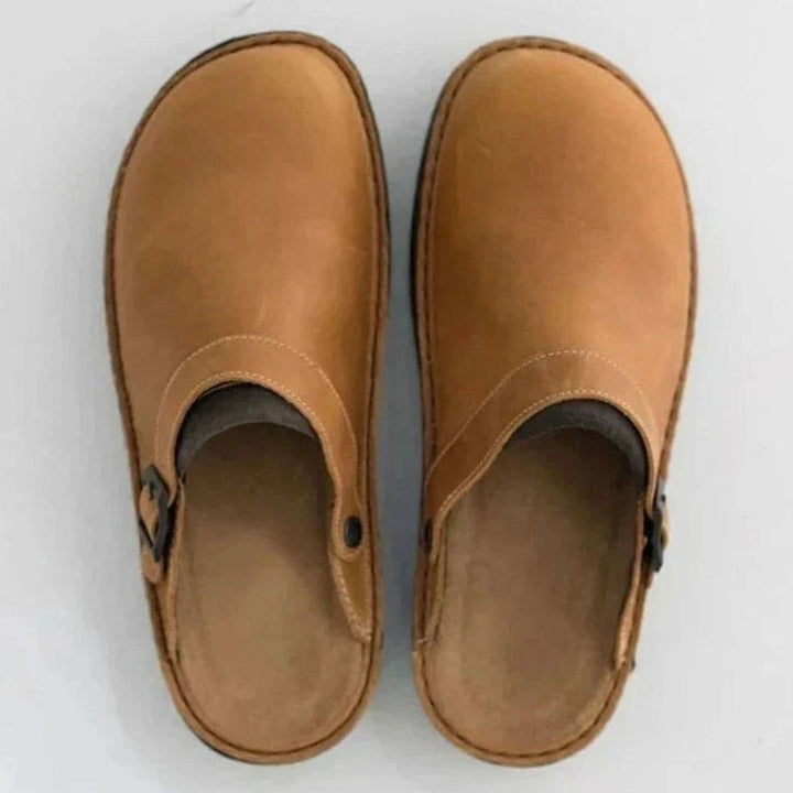 Men's Orthopedic Leather Buckle Slip-On Clogs