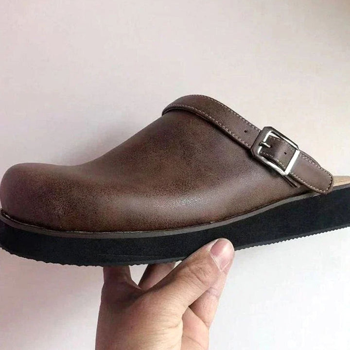 Men's Orthopedic Leather Buckle Slip-On Clogs